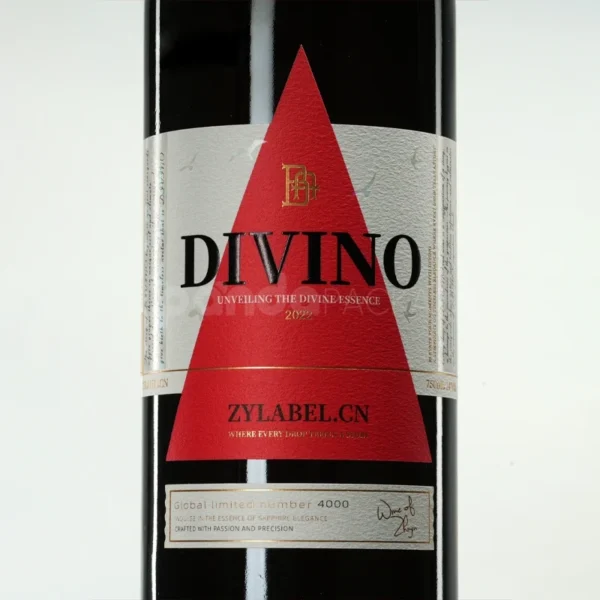 Bold Geometric Wine Label Sticker with Red Triangle Design