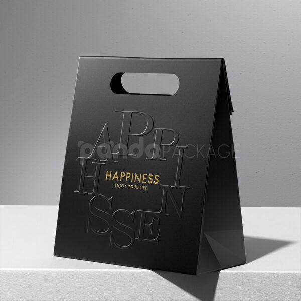 Matte Black Gift Bag with Cut-Out Handle and Gold Foil Text