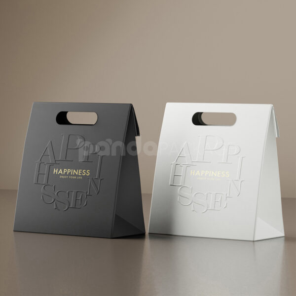Matte Black Gift Bag with Cut-Out Handle and Gold Foil Text