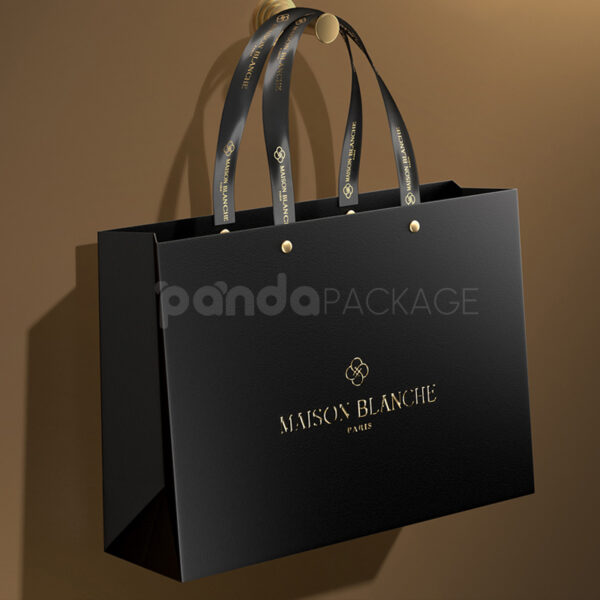 Glossy Black Gift Bag with Gold Logo & Handles