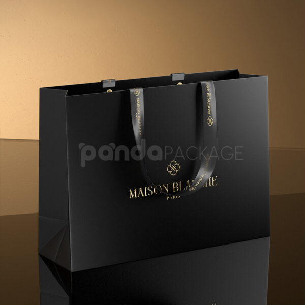 Glossy Black Gift Bag with Gold Logo & Handles