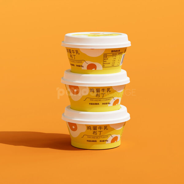 Bright Yellow Plastic Dessert Cup with Fruit Illustration Lid