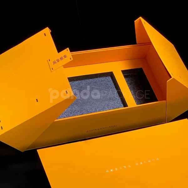 Vibrant Orange Magnetic Gift Box with Tech-Inspired Interior Design