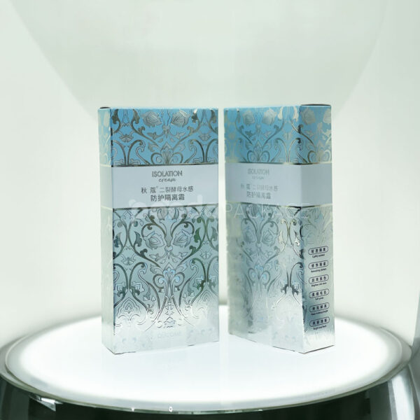 Elegant Blue and Silver Foil Box with Floral Embossing