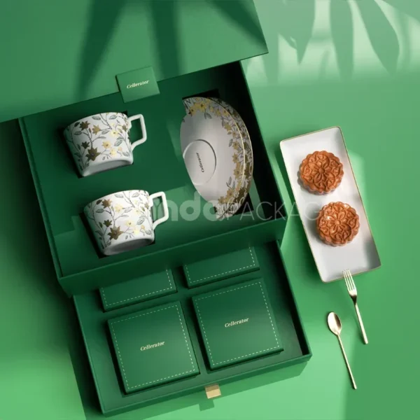 Elegant Green Gift Box for Porcelain Teacup Set