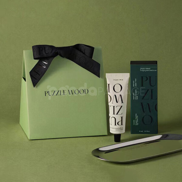 Pastel Green Gift Box with Black Ribbon Closure