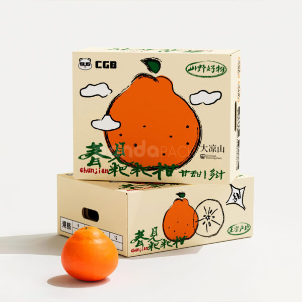 Hand-Drawn Style Kraft Paper Orange Box for Fresh Citrus Packaging