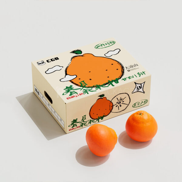 Hand-Drawn Style Kraft Paper Orange Box for Fresh Citrus Packaging