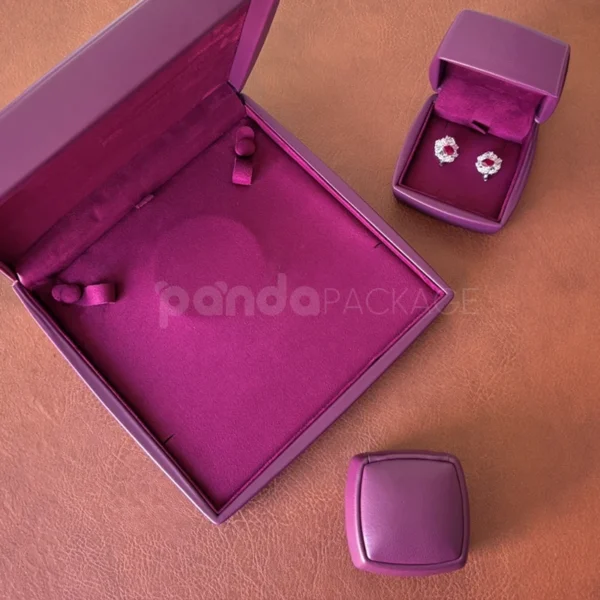 Luxury Earring Box in Plum Red with Velvet Interior - second image