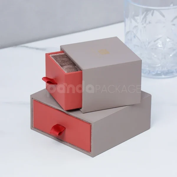 Drawer-Style Jewelry Box with Velvet Insert in Taupe & Red