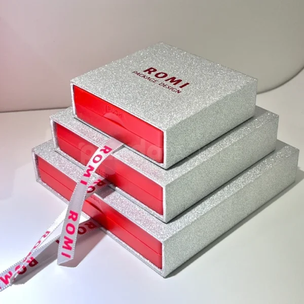 Modern Glitter Jewelry Box with Mirror and Ribbon Pull