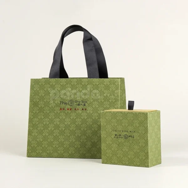 Textured Green Jewelry Box with Ribbon Pull