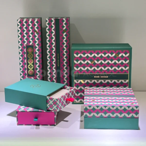 Patterned Jewelry Gift Box Set with Drawer and Velvet Insert