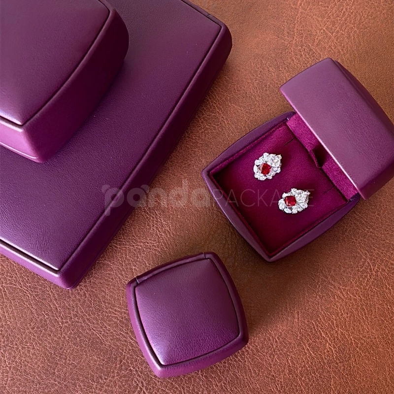 Luxury Earring Box in Plum Red