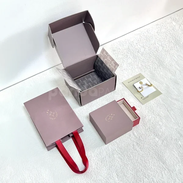Drawer-Style Jewelry Box with Velvet Insert in Taupe & Red - second image