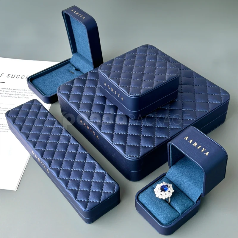 Navy Blue Quilted Leather Jewelry Box