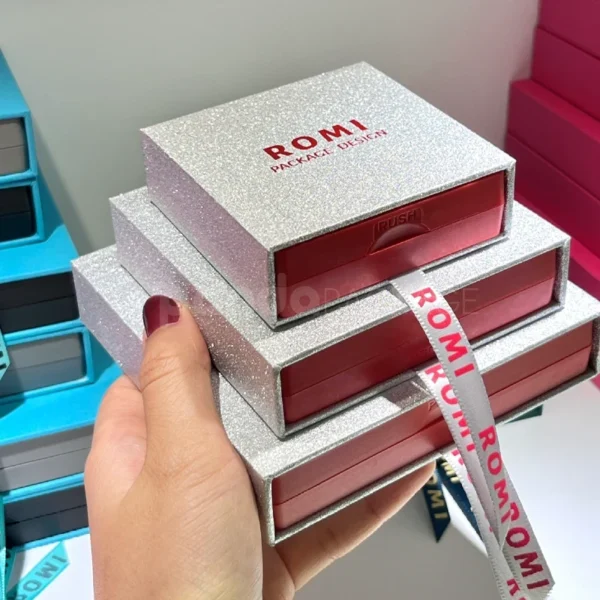 Modern Glitter Jewelry Box with Mirror and Ribbon Pull