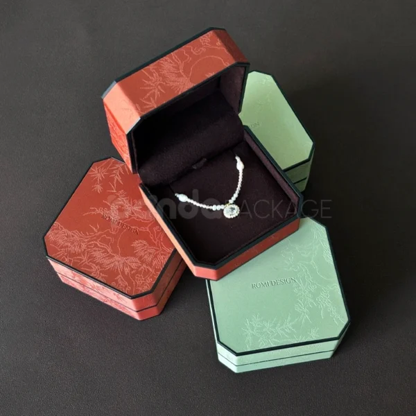 Ornamental Octagonal Jewelry Box with Embossed Floral Motif