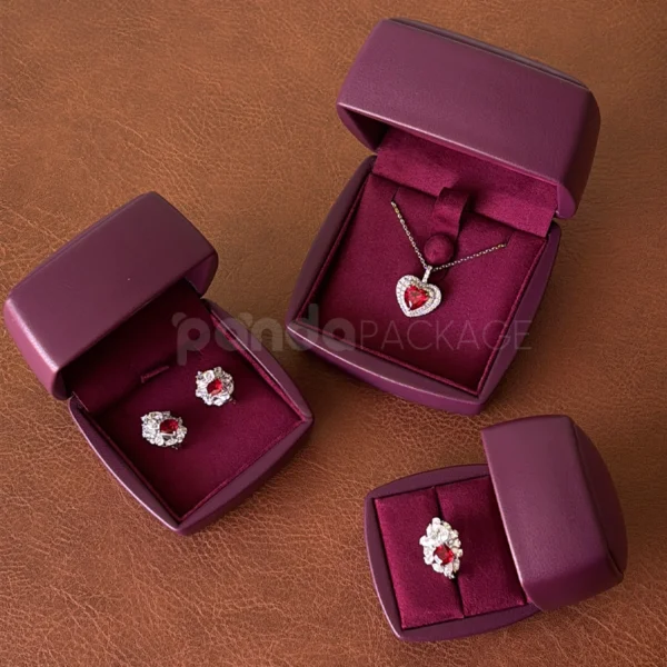 Luxury Earring Box in Plum Red with Velvet Interior