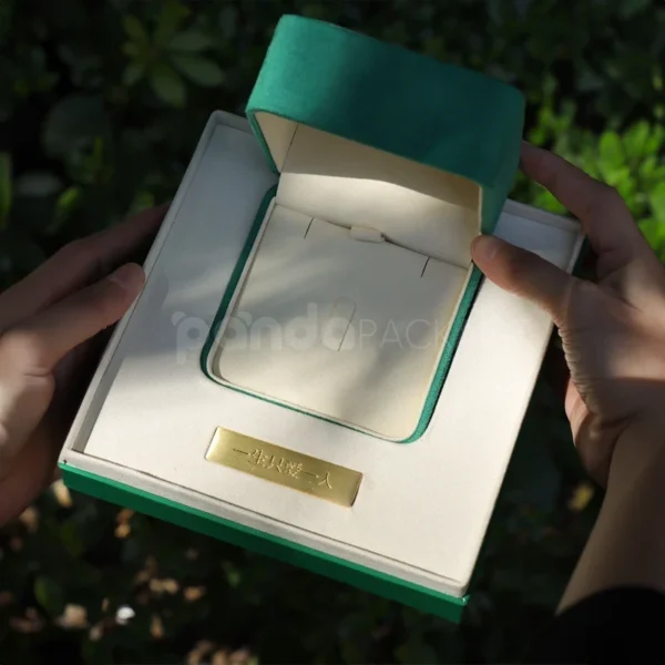 Emerald Green Ribbon Gift Box with Velvet Jewelry Interior