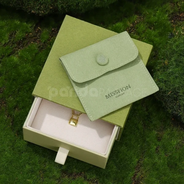 Eco-Friendly Green Jewelry Box Set with Drawer and Pouch