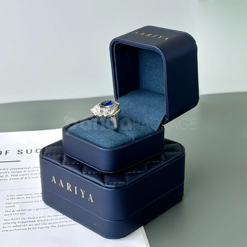 Navy Blue Quilted Leather Jewelry Box