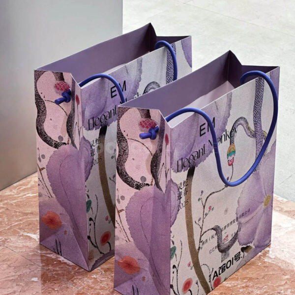 Luxury Printed Paper Shopping Bag with Satin Ribbon Handles