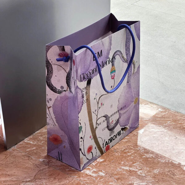 Luxury Printed Paper Shopping Bag with Satin Ribbon Handles