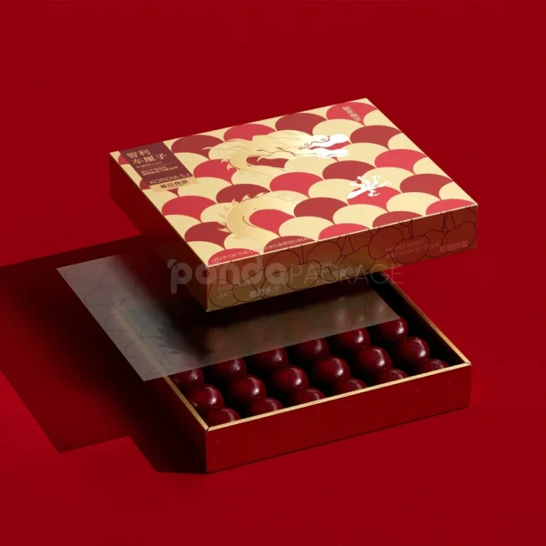 Luxury Red & Gold Chocolate Gift Box with Geometric Fan Pattern