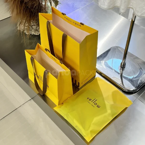 Luxury Yellow Shopping Bag with Wide Ribbon Handles