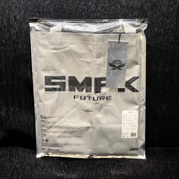 Metallic Silver Laminated Fashion Shopping Bag with Bold Logo Print