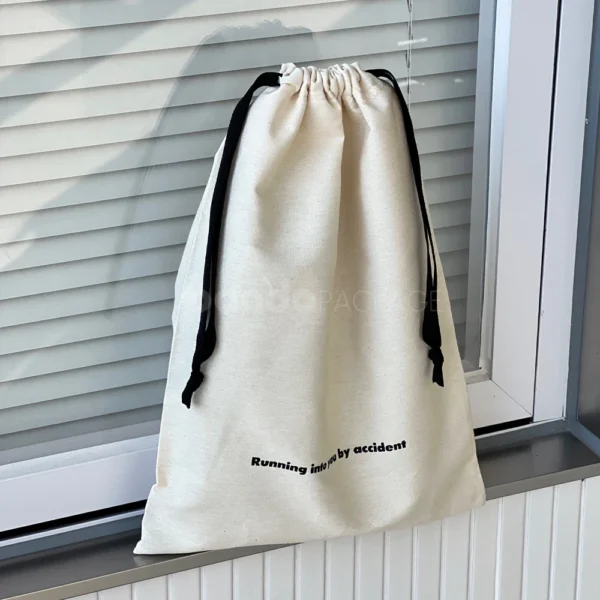 Minimalist Canvas Drawstring Backpack with Logo Print
