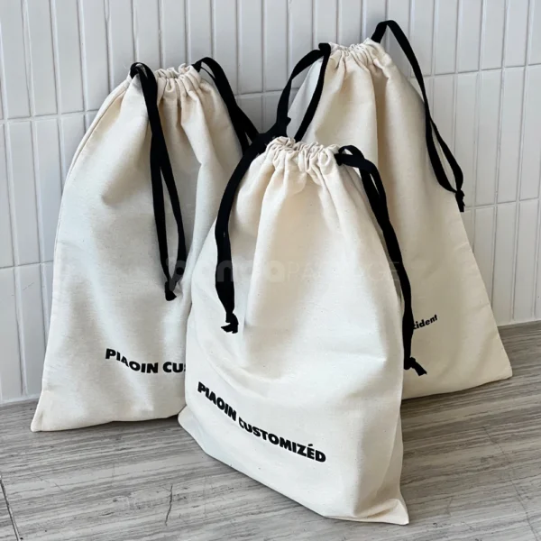Minimalist Canvas Drawstring Backpack with Logo Print