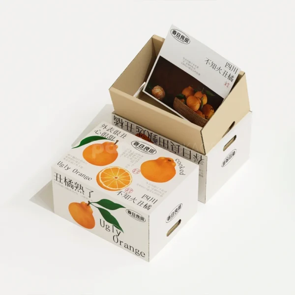 Modern White Citrus Fruit Packaging Box with Illustrated Info Panel
