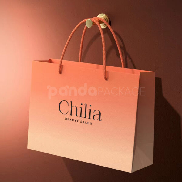 Coral Pink Gift Bag with Gold Rope Handles