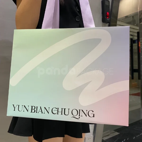 Gradient Matte Tote Bag with Lilac Ribbon Handles