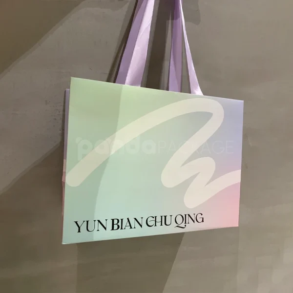 Gradient Matte Tote Bag with Lilac Ribbon Handles