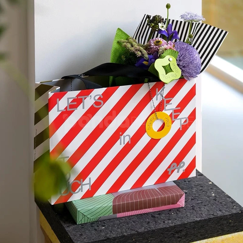 Gift Bag with Pop Art Heart and Stripe Design