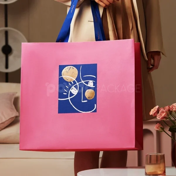 Pink Gift Tote Bag with Blue Ribbon Handles