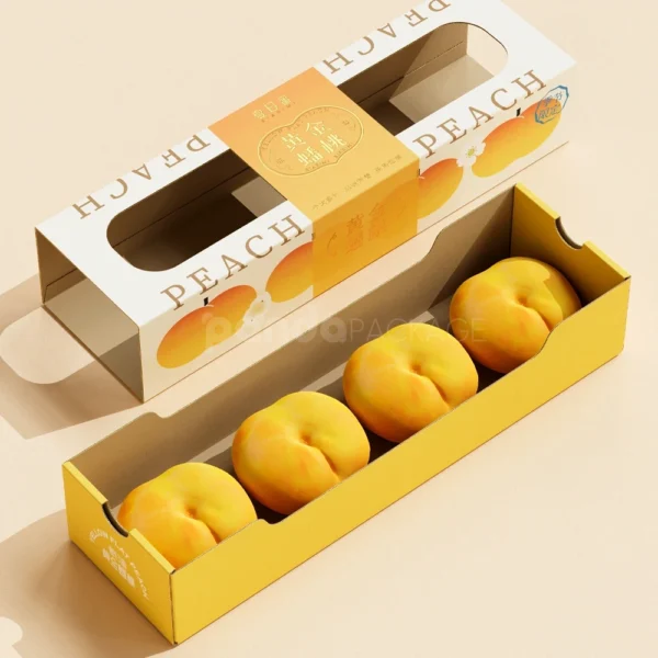 Premium Yellow Peach Gift Box with Window and Ribbon Handle