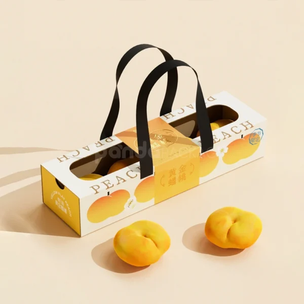 Premium Yellow Peach Gift Box with Window and Ribbon Handle