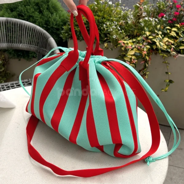 Striped Canvas Tote Bag with Drawstring Closure