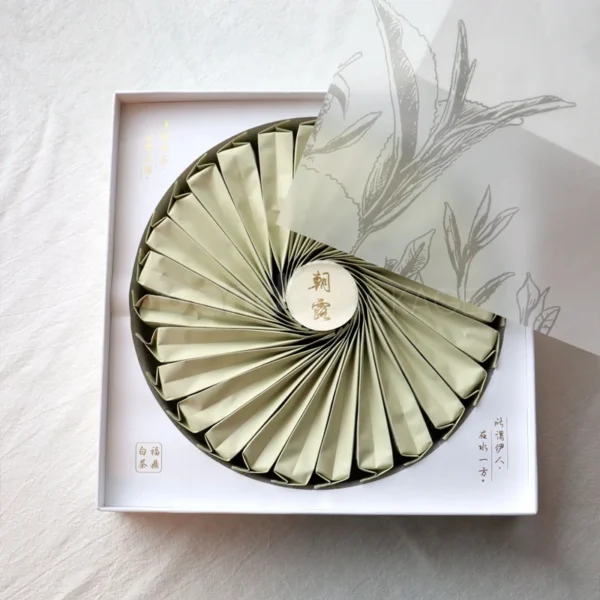 Elegant White Gifting Box with Fan-Inspired Presentation