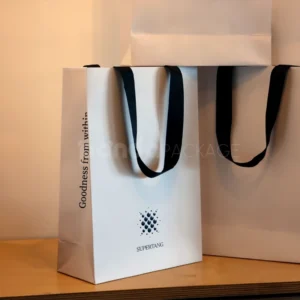 Premium White Shopping Bag with Black Ribbon Handles - second image