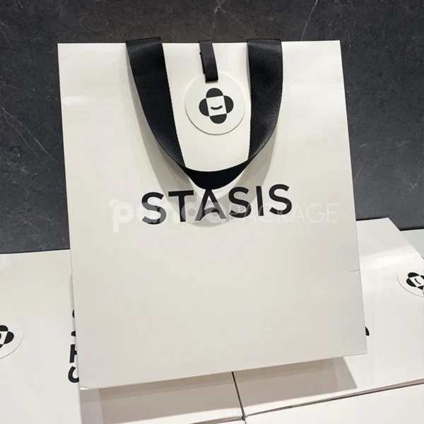 Monochrome Luxury Gift Bag with Logo Tag & Ribbon Handle