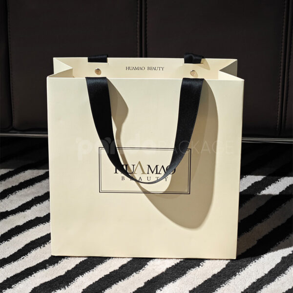Premium Cream Gift Bag with Black Handle Accents