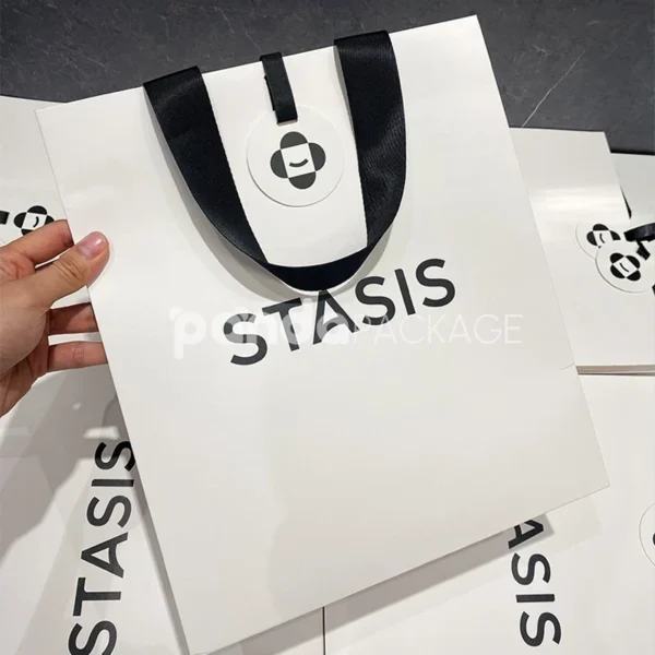 Monochrome Luxury Gift Bag with Logo Tag & Ribbon Handle
