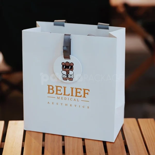 Luxury White Gift Bag with Foil Stamping