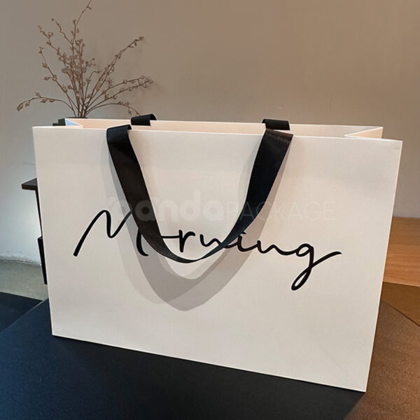 Minimalist White Gift Bag with Script Typography