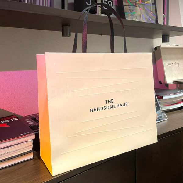 Textured Cream Paper Bag with Black Handle